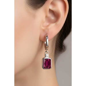 ต่างหูเงินแท้ 925 ประดับเพชรทรงแปดเหลี่ยมสีทับทิมจากตุรกีมาใหม่ - Product Image 4