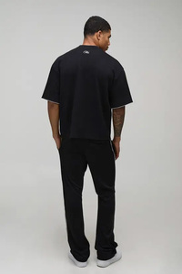 T-shirt noir à manches courtes pour homme, coupe ample, jersey décontracté, 100% coton, col rond, uni, écologique, tissu tricoté 300g - Product Image 3