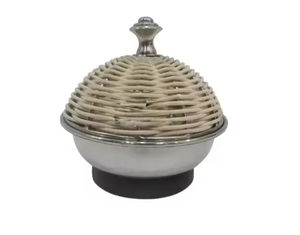 Ensemble de 1 plat de service décoratif en métal argenté en forme de dôme, authentique et culturel, style unique - Product Image 4