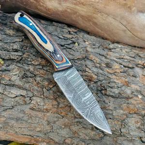 Cuchillo de Caza de Acero de Damasco Hecho a Mano |   Cuchillo de Supervivencia de Hoja Fija Full Tang con Mango de Madera y Funda de Cuero OEM - Product Image 3