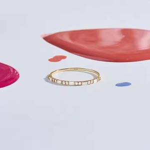 14k Solid Gold Minimal Wedding <b>Ring</b> Thin <b>Stacking</b> Half eternity, vermeil Dainty Baguette <b>Ring</b> with Lab Grown Diamond - Product Image 6