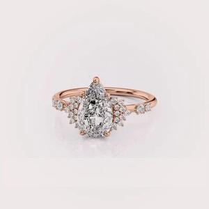 IGI Certified Pear Cut Lab Grown Diamond Engagement & Wedding <b>Ring</b> with Cluster Side Stones in 9K Rose / White & Yellow Gold - Product Image 5