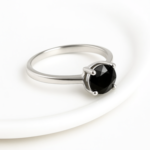 Bague de fiançailles et de mariage Rhaya Jewels en argent sterling 925 plaqué rhodium avec onyx noir, sertie à griffes, tendance, certifiée, pour les fêtes et le quotidien - Product Image 3