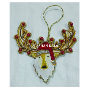 Tissu fait à la main matériel doré Zari broderie arbre de Noël suspendu ornement personnaliser forme mélange couleur utilisé décoration d'arbre - Product Image 1