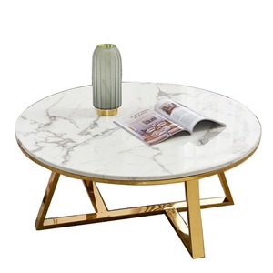 Accessoires décoratifs de meubles de table de chevet Table d'appoint en métal plaqué or avec dessus en marbre - Product Image 6