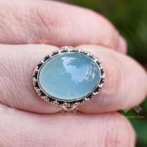 Natural Blue Chalcedony <b>Ring</b> Handmade <b>Statement</b> Jewelry with 18K Plating Elegant Inlay Setting Perfect Gift for Her - Product Image 5