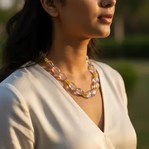 Collar de Cuentas de Cuarzo Rosa y Amarillo Vintage para Mujer - Idea de Regalo - Product Image 2