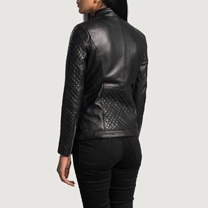 Veste de motard en cuir véritable peau de mouton, Aniline, fermeture éclair, Grain oriental, matelassé, noir, doublure en Viscose, intérieur et extérieur - Product Image 4