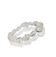 Bracelet de perles roulées en quartz clair pour la guérison - Tendance mode, objet de collection artistique, bijoux en pierres précieuses naturelles