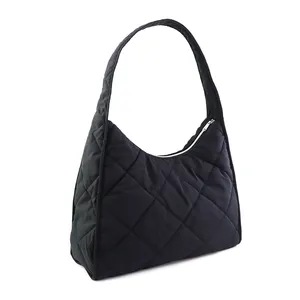 Custom Lightweight Women Nylon Cotton Padded Puffer Shoulder Puffy Handbag Oversized Diamond Quilted Tote Bag