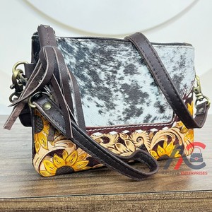 Wholesale Factory Direct Genuine Cowhide <b>Leather</b> Hand <b>Tooled</b> <b>Leather</b> Wristlet Clutch & Women's Crossbody Bag Tassel <b>Pouch</b> Purse - Product Image 1