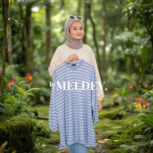 Bymeldev Blusas y camisas a rayas de gran tamaño para mujer Nonbusui Busui Kaos Salur Top - Product Image 3