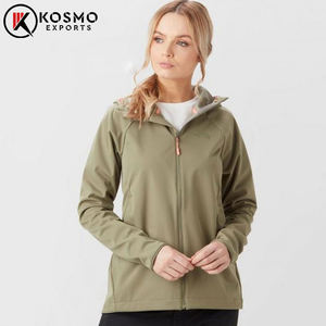 Chaqueta cortavientos Softshell personalizada para mujer nueva poliéster/algodón/nailon sólido impermeable con capucha para ocio al aire libre - Product Image 5