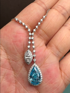 Collier en diamant Paraiba cultivé en laboratoire avec pendentif tendance en forme de poire, chaîne à maillons, bijoux de mariage en or de luxe - Product Image 1