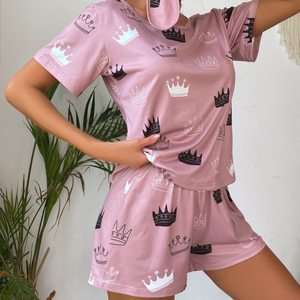 Soie de lait ultra-douce Nouveau motif imprimé de haute qualité Pyjamas d'été à manches courtes pour femmes Ensemble de pyjamas pour femmes - Product Image 1