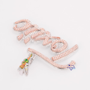 Bling Bling 14KT deux tons or Bail Design Lab Grown diamant lettre initiale pendentif à breloque attrayant Hip Hop Design bijoux - Product Image 3