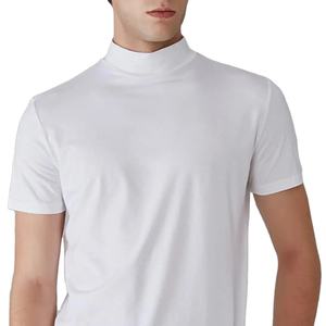 Camiseta de Manga Corta para Hombre, Cuello Medio Alto, Ajustada, Informal, de Verano, Color Sólido, Elástica, Delgada, Estilo Jersey, Top de Cuello Alto - Product Image 4