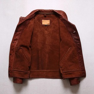 Super veste corsack en cuir de chèvre en peau de mouton véritable taille asiatique en tissu de toile - Product Image 3