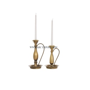 Set of 2 Table Decoration Candle Holder Handmade Gold Plated Solid <b>Brass</b> Different Sizes Candle Holders <b>Candlestick</b> for Hot Sale - Product Image 1