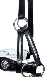 Poignée de bride de cheval en cuir sans mors élégante pour le dressage Western Riding Tack équestre confortable et durable avec plastron - Product Image 3