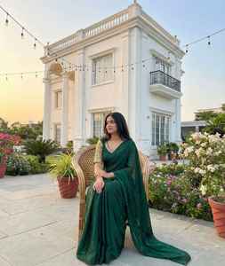 Sari Indio Pakistaní para Mujer, Hermoso Sari de Seda Espacial con Bordado a Mano para Bodas, Sari Pesado - Product Image 5