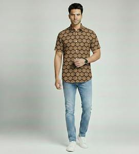 100% Cotton Hand Block Print Men's Formal <b>Shirt</b> Striped <b>Half</b> Sleeves Breathable Eco-Friendly Summer Casual Wear Wholesale Price - Product Image 5