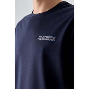 T-shirt pour homme en coton 100% bleu marine - 88375, coupe ample, tissu jersey texturé épais et doux avec motif imprimé - Product Image 4