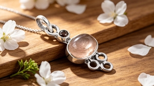 Art Palace Silver Plated Pendant With Rose Quartz And Garnet Bezel Set Classic Unisex Charm For Gift - Product Image 2