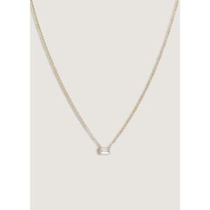 Collier flottant en or blanc solitaire avec diamant taille émeraude, perle d'eau douce plaquée rhodium, saphir, zircon, moissanite - Product Image 1