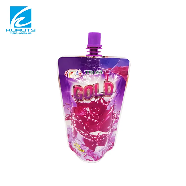 Custom Printed Recycled Stand Up 250ML 300ML 1L Plastic Laminated Aluminum Foil Pouch Bag For Juice With Spout