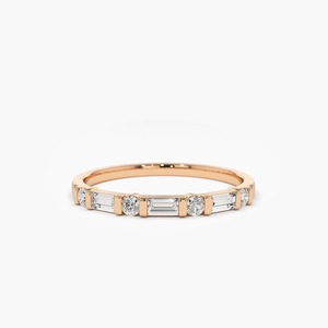 GIA certificado 0,27 CTW Baguette corte diamantes naturales Ajuste de puntas oro rosa alternante media eternidad boda diamante joyería - Product Image 1