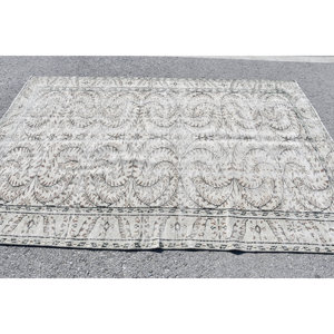 Tapis Vintage en Laine Turque Classique Gris Beige 5.5X8.4 ft Fait à la Main Rectangulaire Patchwork Design pour Adolescent Salon avec Latex - Product Image 4