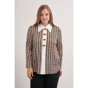 Chemise classique en mousseline de soie et lin brodée à volants, à manches longues et boutonnée pour femmes, tenue de bureau formelle - Product Image 1