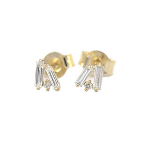 Joyería al por mayor de fábrica Baguette redondo diamante natural tachuelas sólido 18K oro Push Back Stud pendientes producibles en 10K/14K - Product Image 1