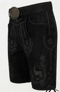 Men Bavarian Lederhosen Traditional Embroidered <b>Leather</b> <b>Shorts</b> High Waist Vintage Style With Deer Pattern Handmade Craftsmanship - Product Image 2
