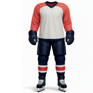 ชุดยูนิฟอร์มฮอกกี้น้ำแข็งสีแดงขาวระบายอากาศได้ดี - ออกแบบโลโก้ของคุณเอง ชุดกีฬาแขนเสื้อแบบแร็กแลน แห้งเร็ว เหมาะสำหรับการฝึกซ้อม - Product Image 1