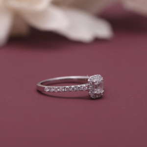 IGI Certified Lab Grown <b>Emerald</b> Cut Diamond Halo Engagement <b>Ring</b> Solid 925 Sterling <b>Silver</b> Hidden Halo Diamond <b>Ring</b> - Product Image 2