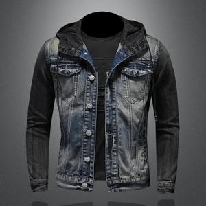 Chaqueta de punto de un solo pecho para hombre, estilo callejero, con capucha, prendas de vestir exteriores de mezclilla lavada, botones de manga larga con bolsillos - Product Image 1