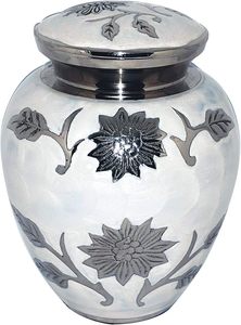 Petit récipient commémoratif d'urne de crémation en laiton de 6x4 pouces-650 ml blanc rare artisanat avec sac belle conception de tournesol - Product Image 2