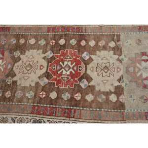 Alfombra turca vintage de área grande de 3,8x9,3 pies, material de lana beige marrón clásico, retales de látex para pasillo, alfombra rectangular para cabecera - Product Image 5