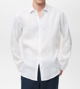 New Designer 100% <b>Linen</b> Long Sleeved <b>Shirt</b> <b>Men</b> Brand Casual Solid <b>White</b> Button up <b>Shirts</b> <b>for</b> <b>Men</b> Top - Product Image 1