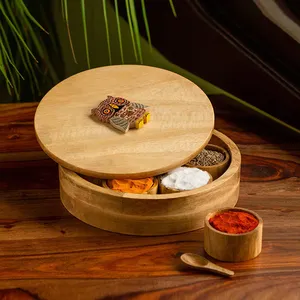 Luxueuse boîte de rangement en bois Masala boîte de rangement d'épices de qualité supérieure faite à la main - Product Image 5
