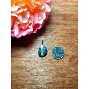 Kingman Turquoise & Sterling <b>Silver</b> Pendant Navajo Made Bezel Setting Inlay Technology - Product Image 2