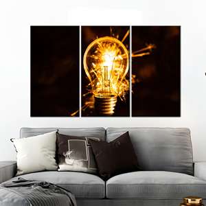 งานศิลปะบนผืนผ้าใบรูปหลอดไฟเรืองแสง - ภาพพิมพ์นามธรรมสีเหลืองอบอุ่น,3P:ห่อหุ้มอย่างดี - Product Image 1