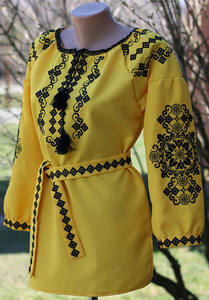 Blusa de manga larga con cuello redondo y bordado Floral personalizado, blusa hecha a mano con cinturón - Product Image 2