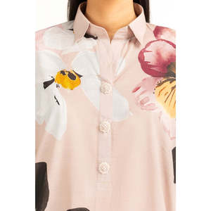 Conjunto de Dos Piezas de Chifón Estampado Beige para Mujer, Estilo Casual, Sin Cuello, Talla XS, Largo por Encima de la Rodilla, para Primavera/Verano - Product Image 5