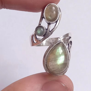 Natural Labradorite Gemstone <b>Ring</b> Healing <b>Crystal</b> Adjustable Jewelry - Product Image 1