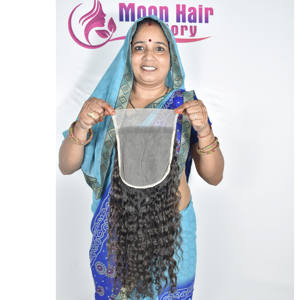 Cheveux naturellement bouclés closure disponibles à des prix compétitifs fournisseurs et exportateurs pur humain indien Remy disponible à la vente. - Product Image 2