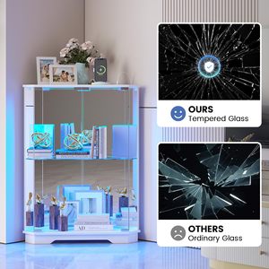 Vitrina Esquinera Moderna Blanca con Luces LED, Exhibidor de Vidrio Templado para Coleccionables y Figuras de Acción - Product Image 3