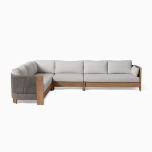 Rose Modern <b>Sofa</b> Made of Solid Teak Wood Frame and <b>Black</b> Woven Rope with Natural Finish and Waterproof <b>Cushion</b> for Outdoor Use. - Product Image 1